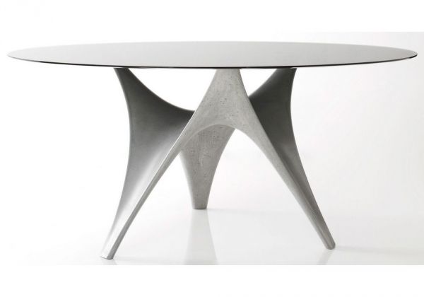 MOLTENI & C tavolo rotondo ARC Ø 150 cm (Bronzo - Vetro trasparente  extrachiaro e cemento) 